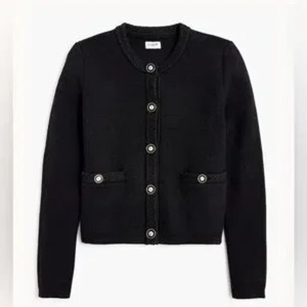 J. Crew Black + Gold Knit Lady Jacket Cardigan Sweater Large Kennedy Preppy